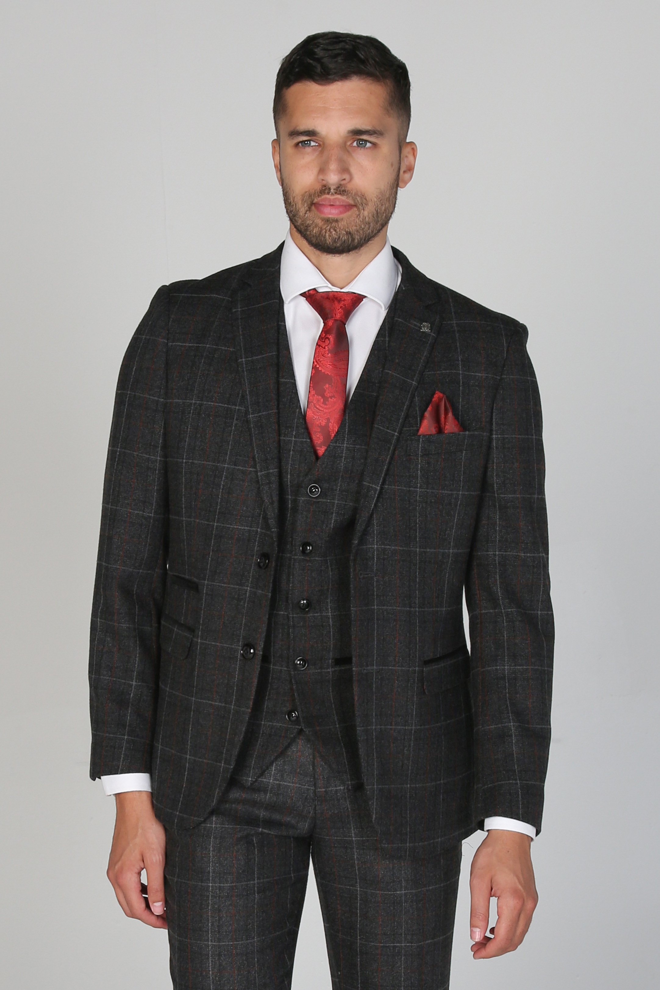 Men's Windowpane Tailored Fit Suit- HARVEY - Charcoal Grey