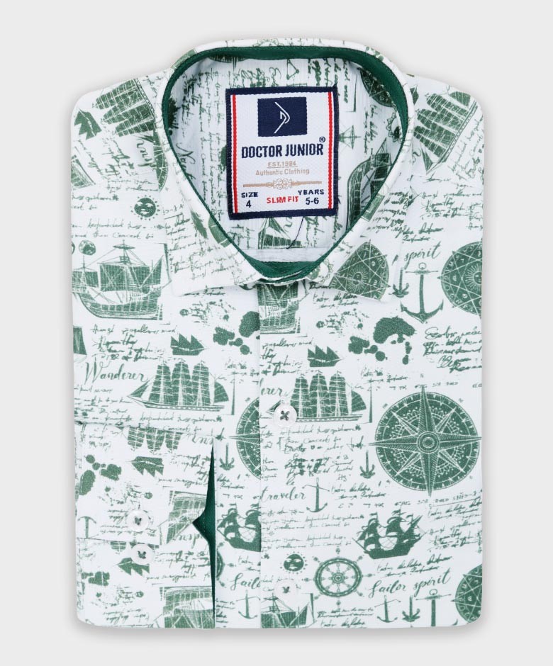 Boys Nautical Printed Fashion Shirt - Green
