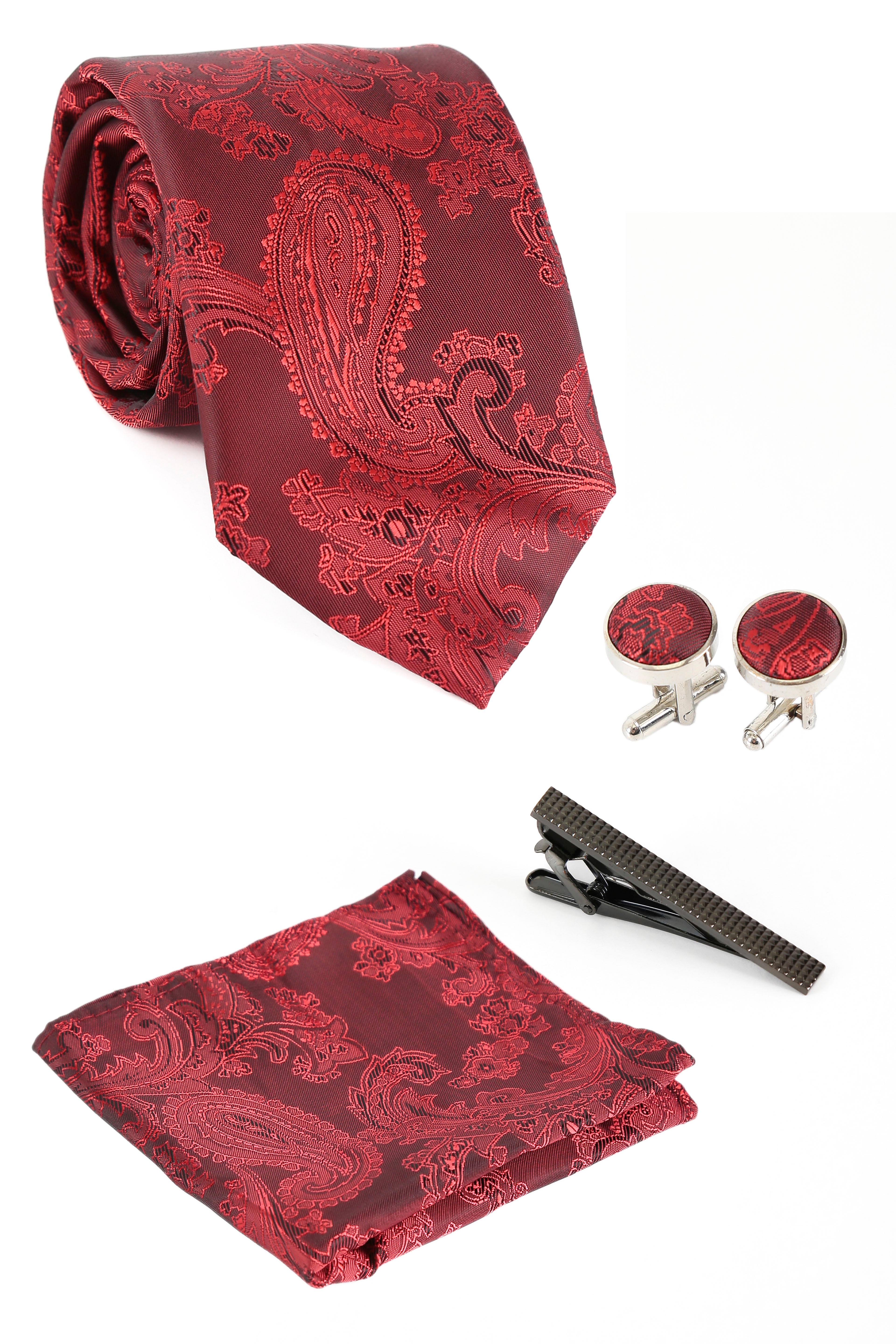 Men's Paisley Tie Cufflink Set - Red