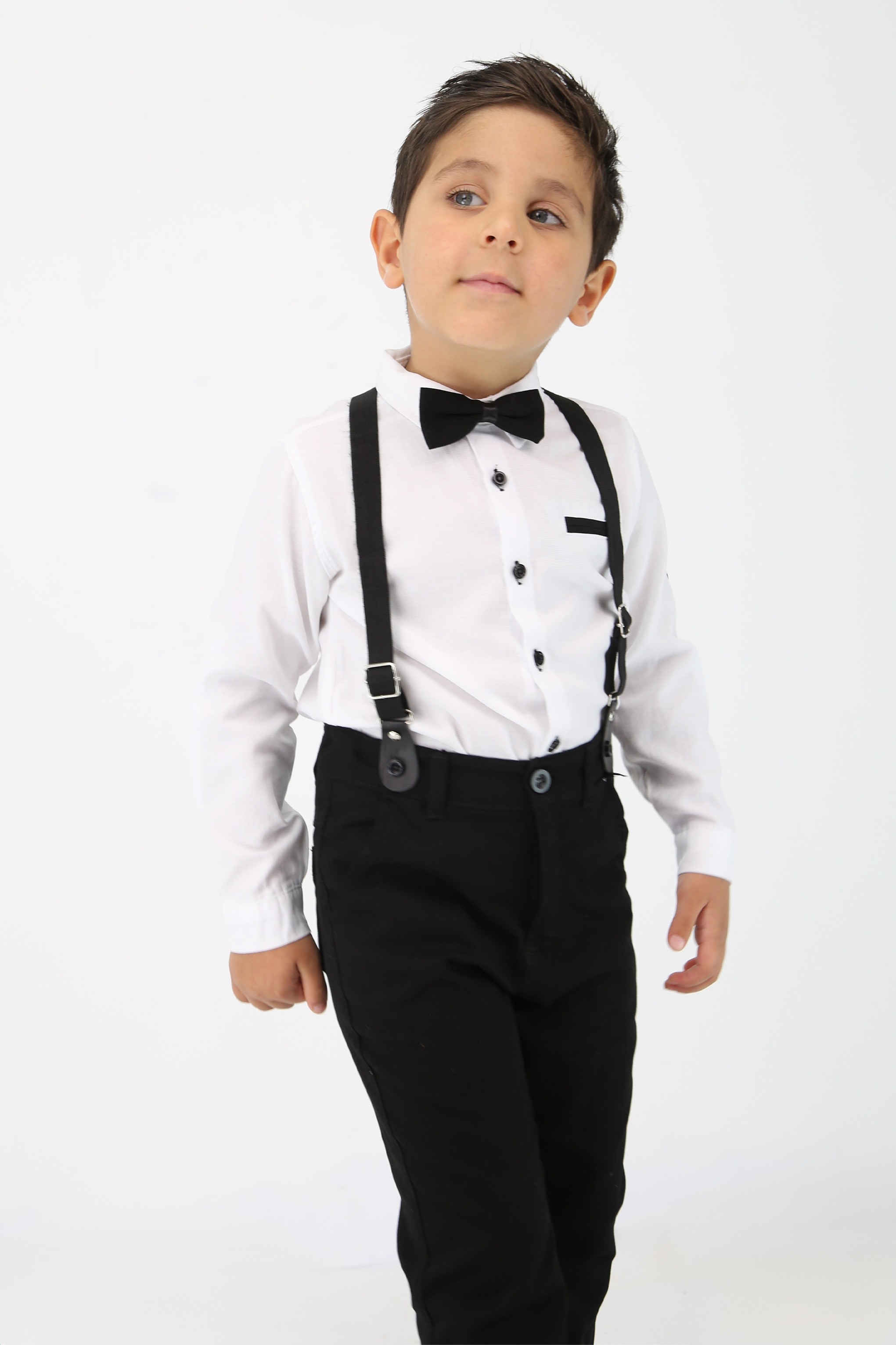 Baby & Boy Gentleman Outfit - 4 Piece Suspenders Pant Suit Set - OXFORD