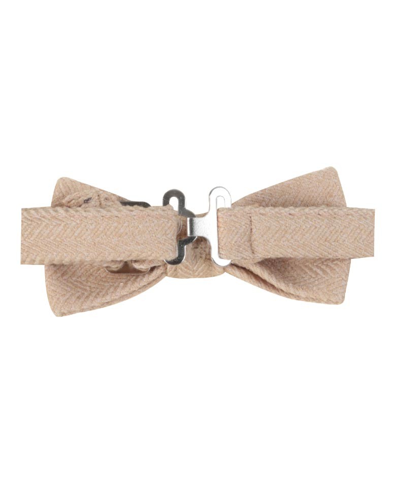 Boys & Men's Herringbone Tweed Bow Tie and Pocket Square - Beige