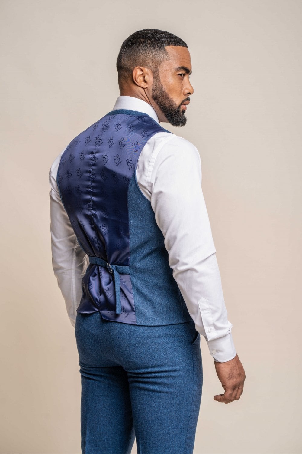 Men's Tweed Wool Slim Fit Formal Blue Waistcoat - ORSON