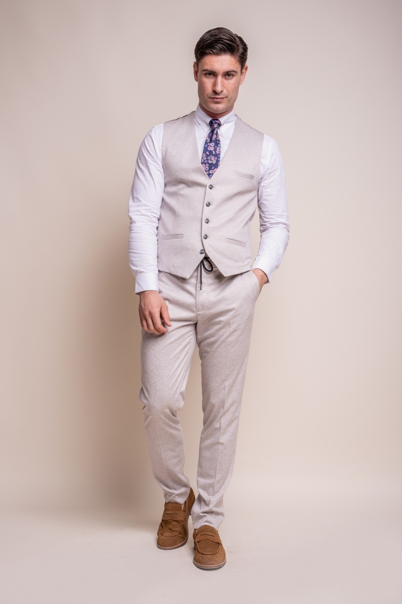 Men's Slim Fit Formal Beige Suit - VALENCIA Ecru