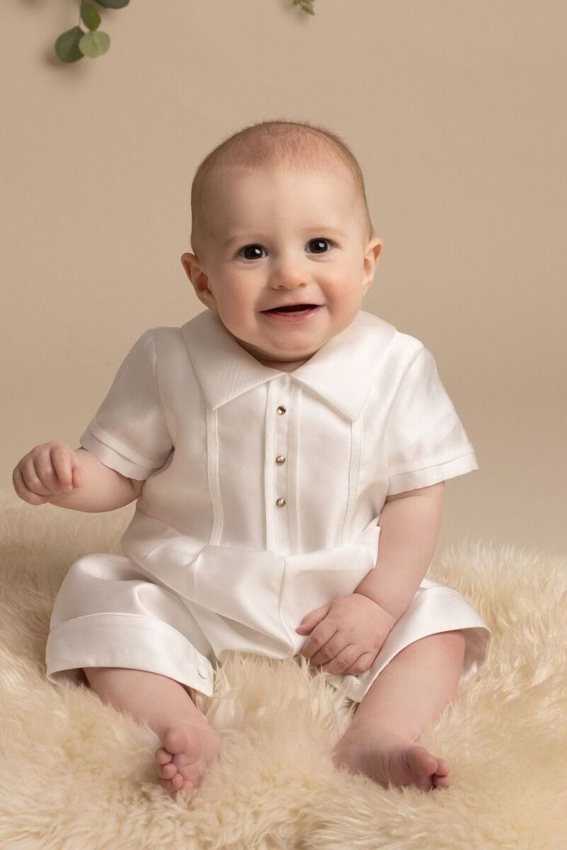 Baby Boys Christening Romper with Hat - OSCAR - Ivory