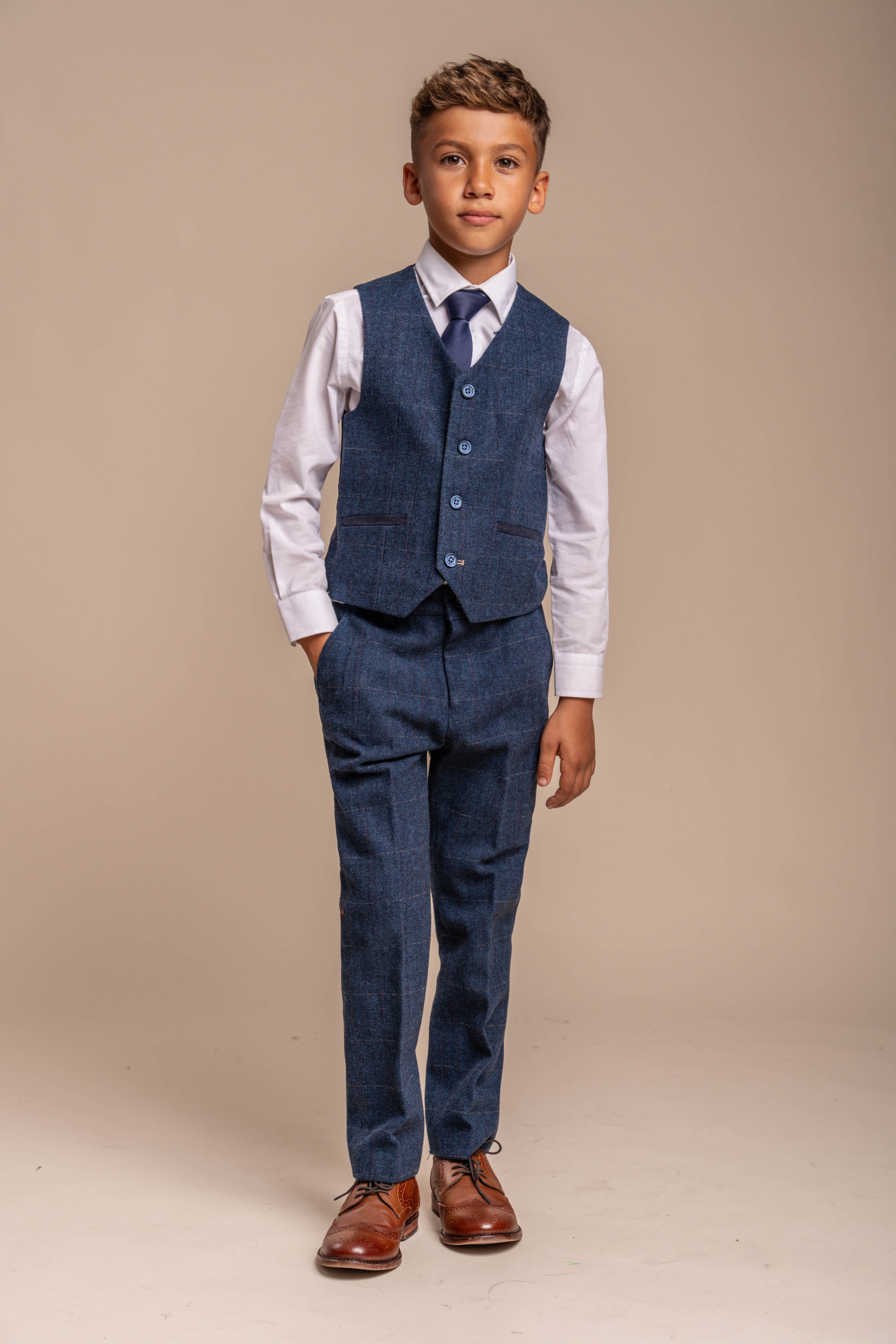 Boys Tweed Wool Blend Herringbone Check Suit | SIRRI