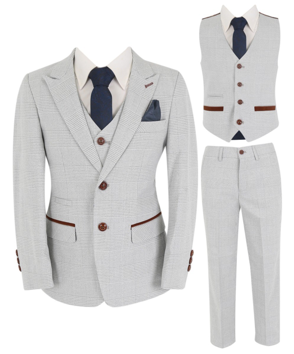 Boys Tailored Fit Tweed Check Suit - MARK Stone