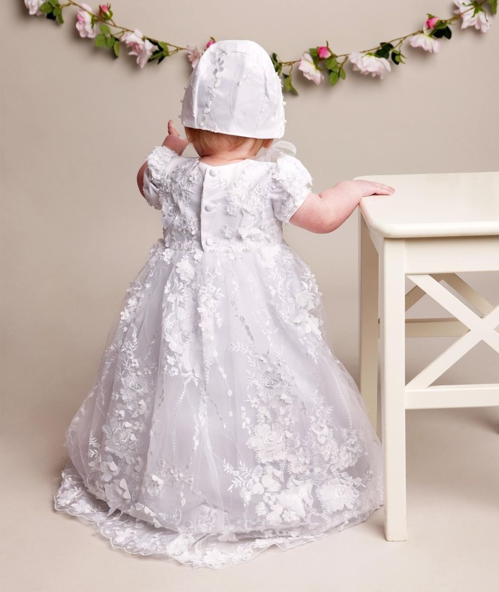 Baby Girls Lace Heirloom Christening Gown & Bonnet - RACHEAL