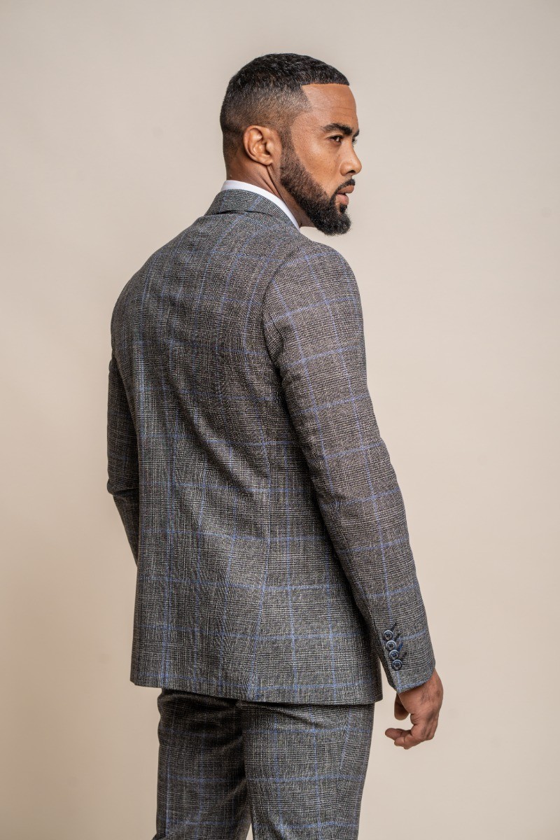 Men's Tweed Retro Check Grey Suit Jacket - POWER