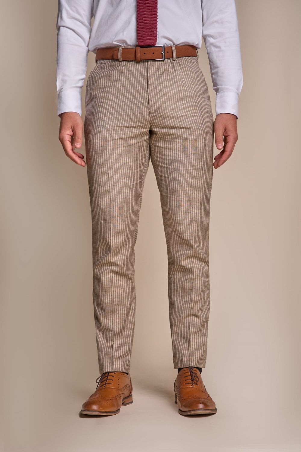 Men’s Slim Fit Pinstripe Beige Suit – KRAKEN Sand