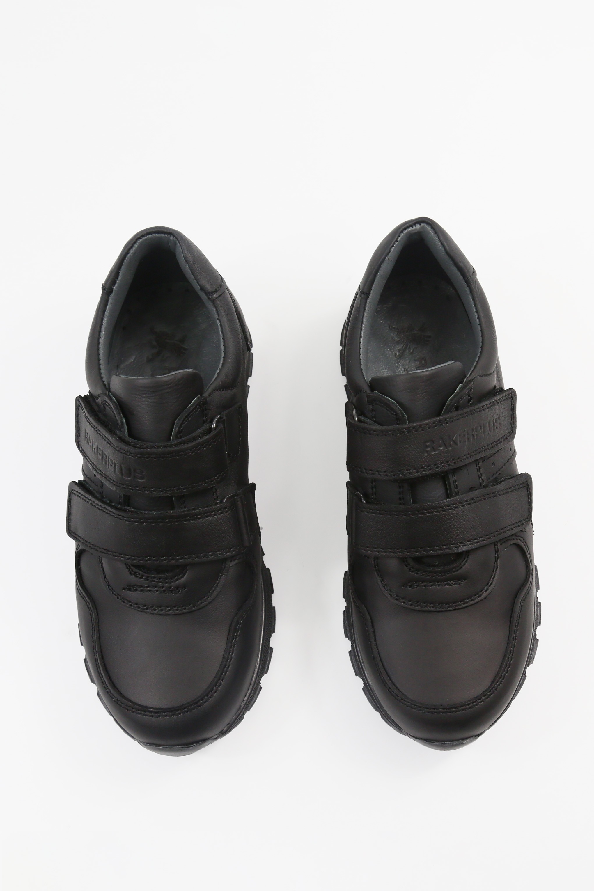 Boys Black Leather Velcro School Trainer Shoes - 3750