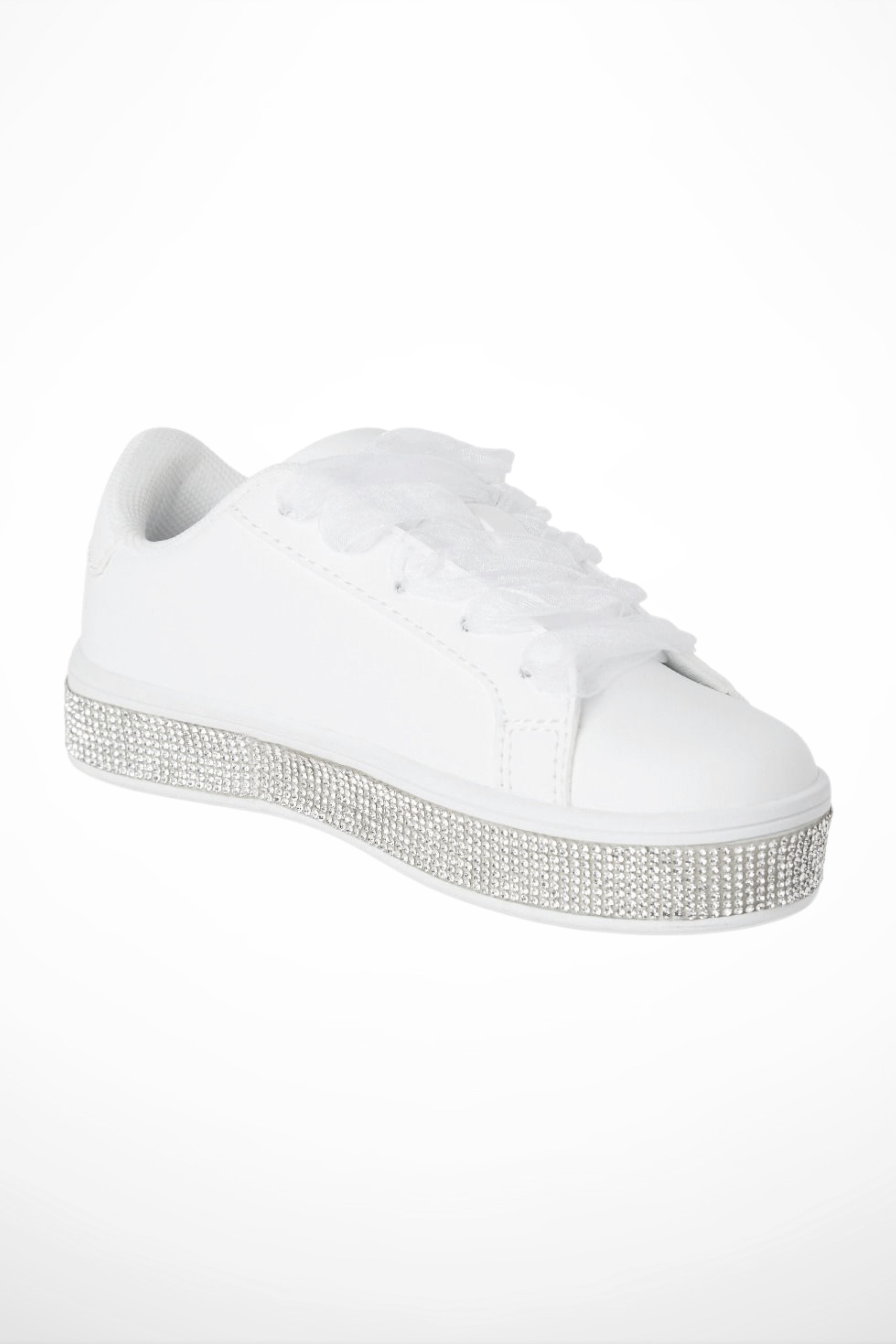 Girls White Rhinestones Platform Sneakers – WITNEY