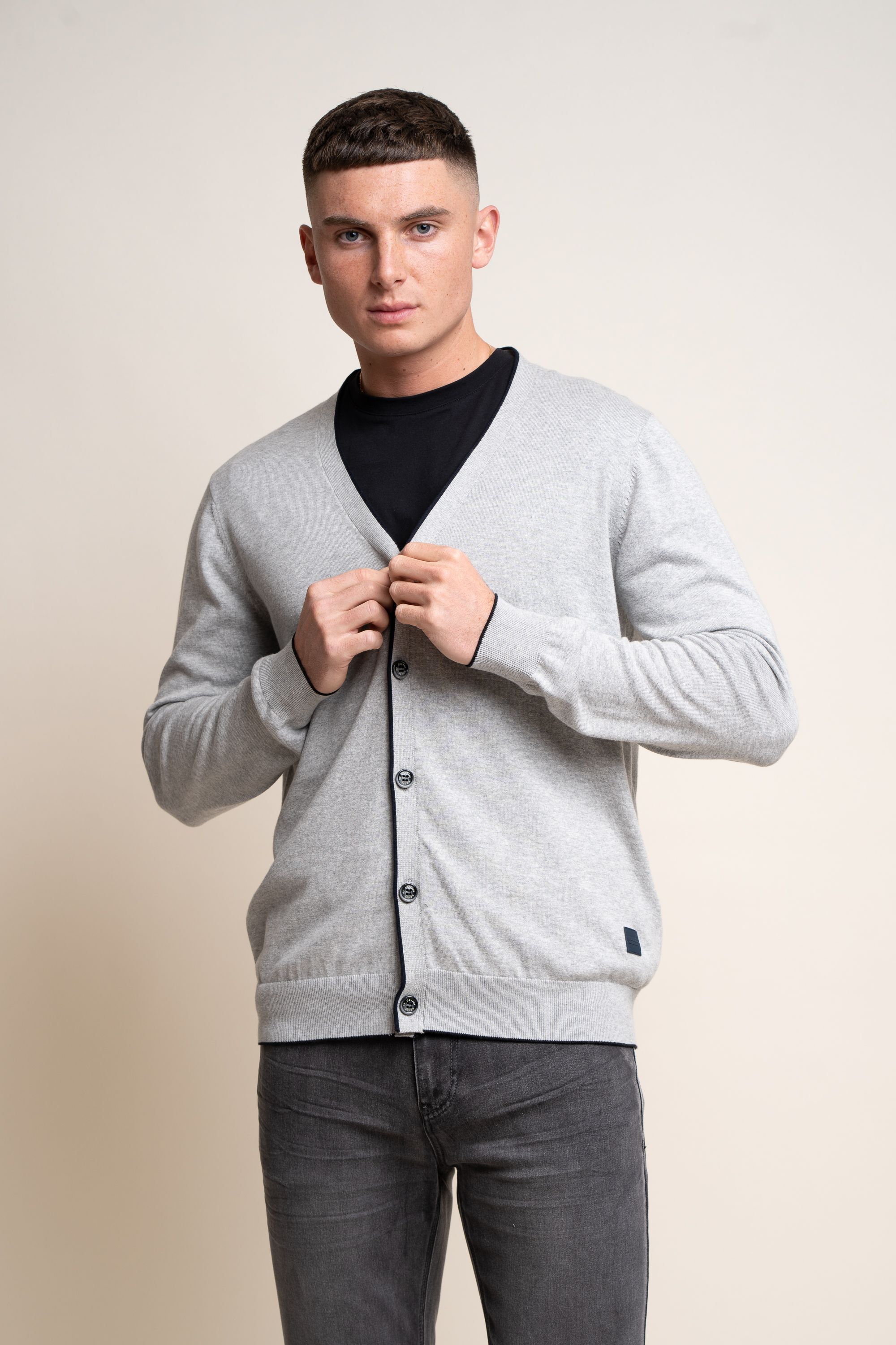 Men's Slim Fit Knitted Cotton Cardigan - Raider - Grey