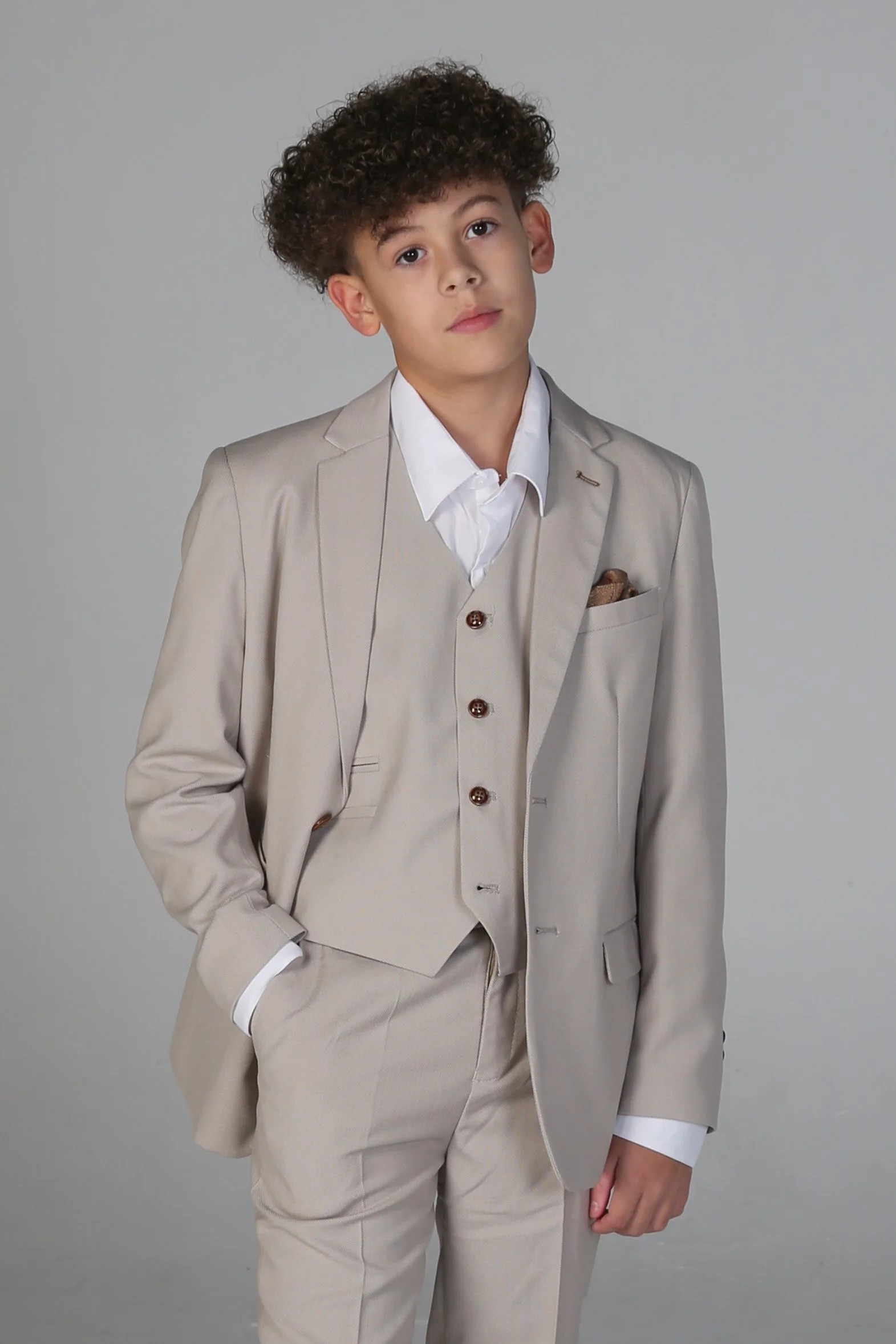 Boys Tailored Fit Suit - MAYFAIR - Stone Beige