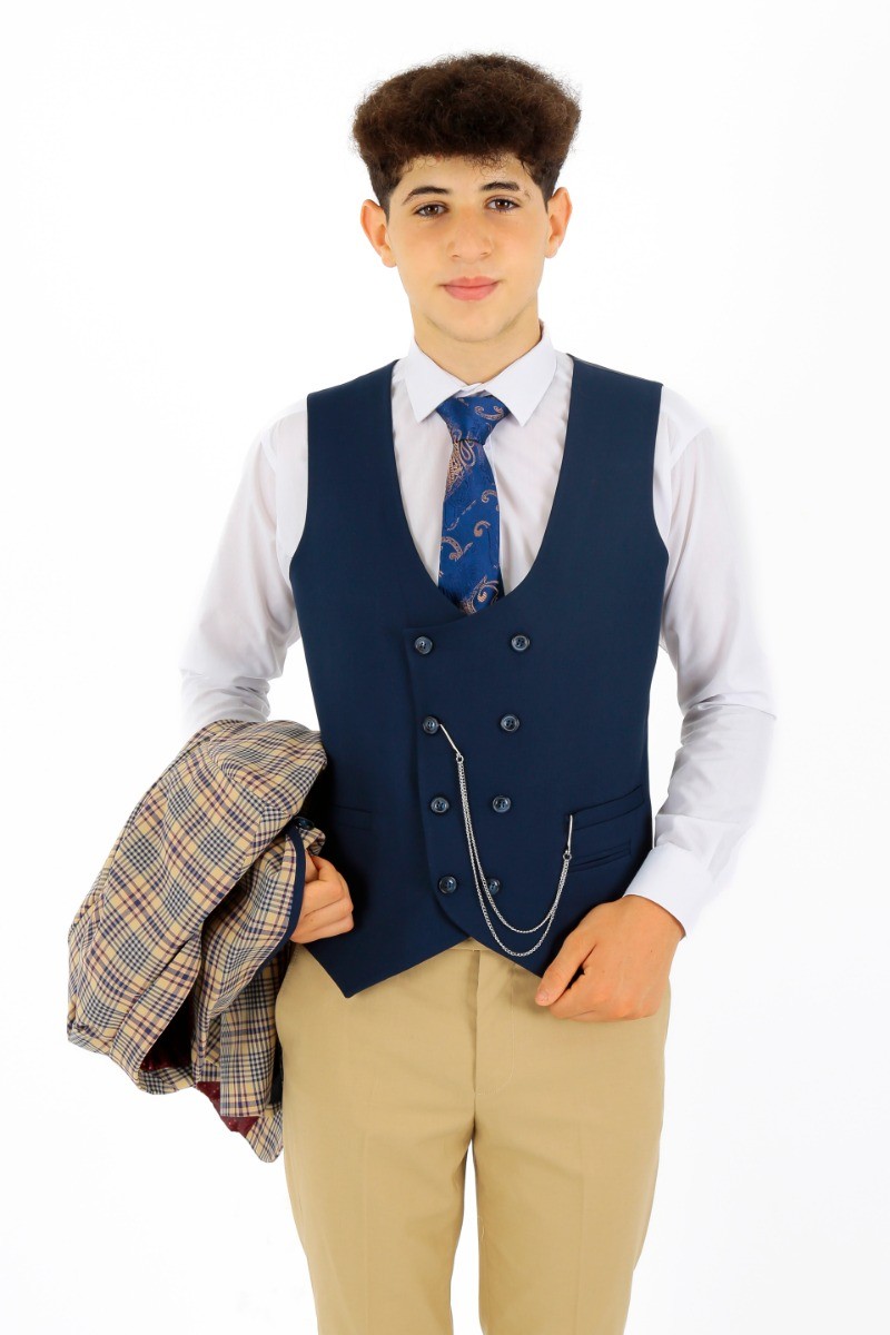 Boys Plaid Check Slim Fit Suit