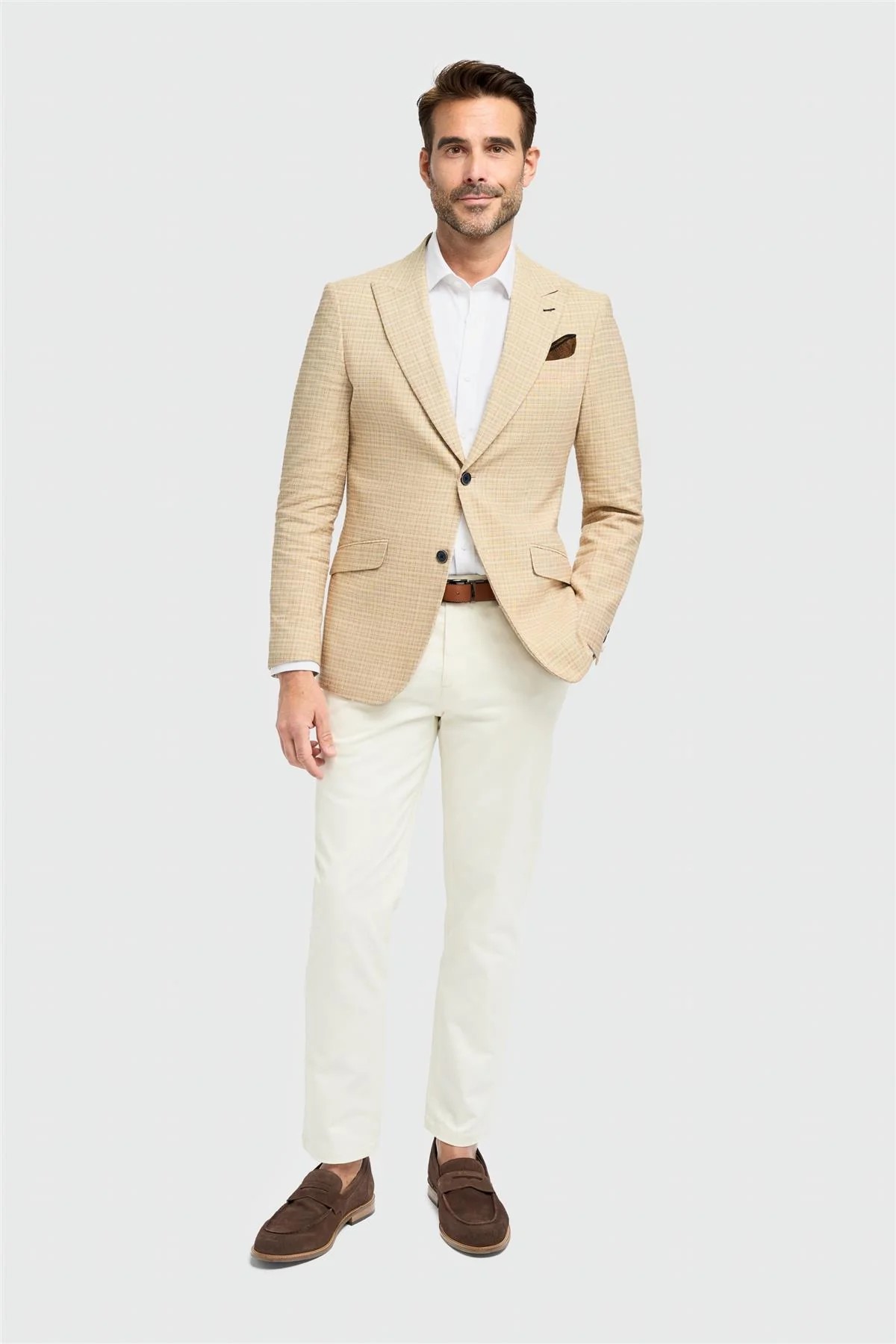 Men’s Beige Slim Fit Checked Blazer  - KOVA 