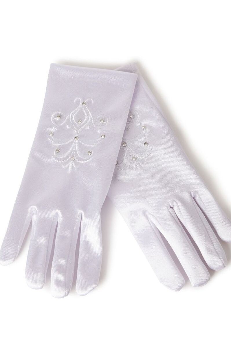 Girls White Swirl Pattern Satin Gloves - ELSA