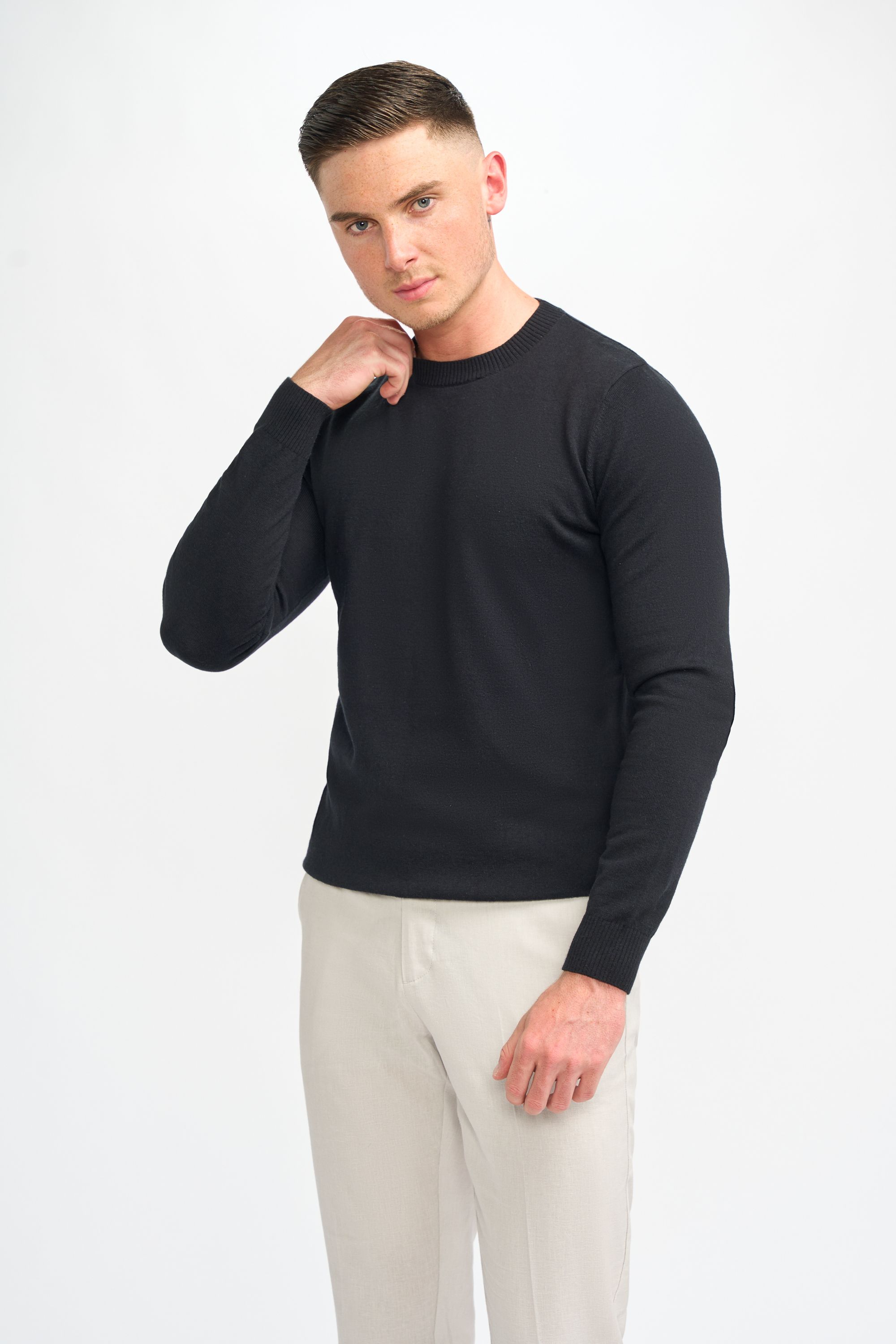 Men’s Wool Blend Knit Pullover Jumper - Connall  - Black