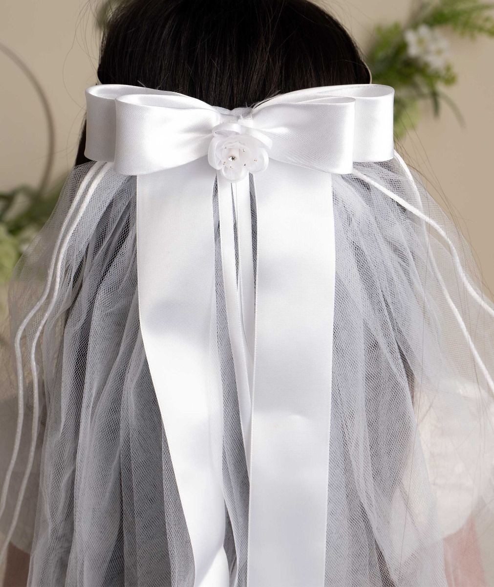 Girls' White Crystal Cross Tiara Veil - CMV802