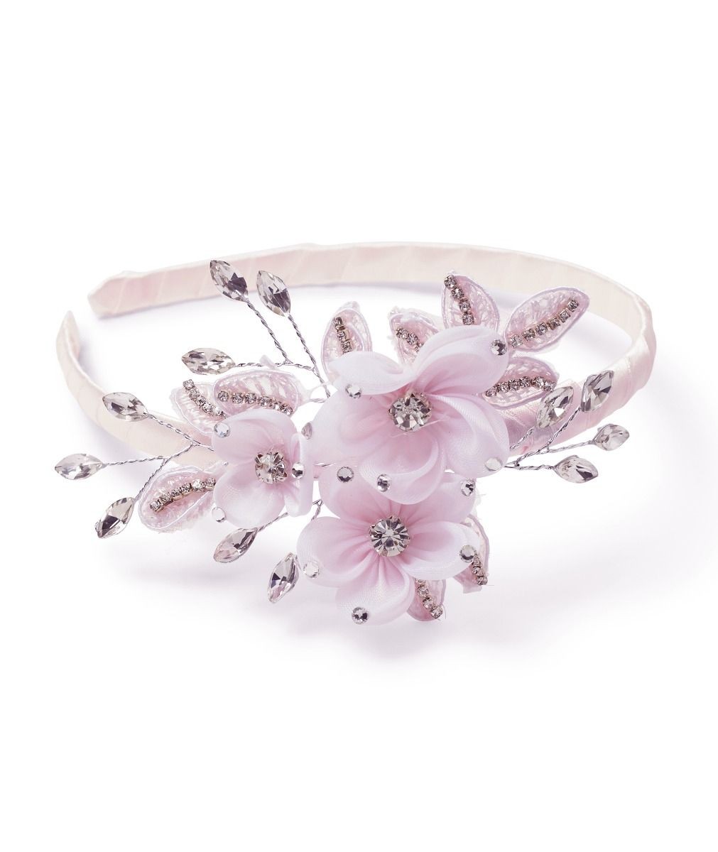 Luxurious Girls Floral Crystal Headband - CHB001 - Pink