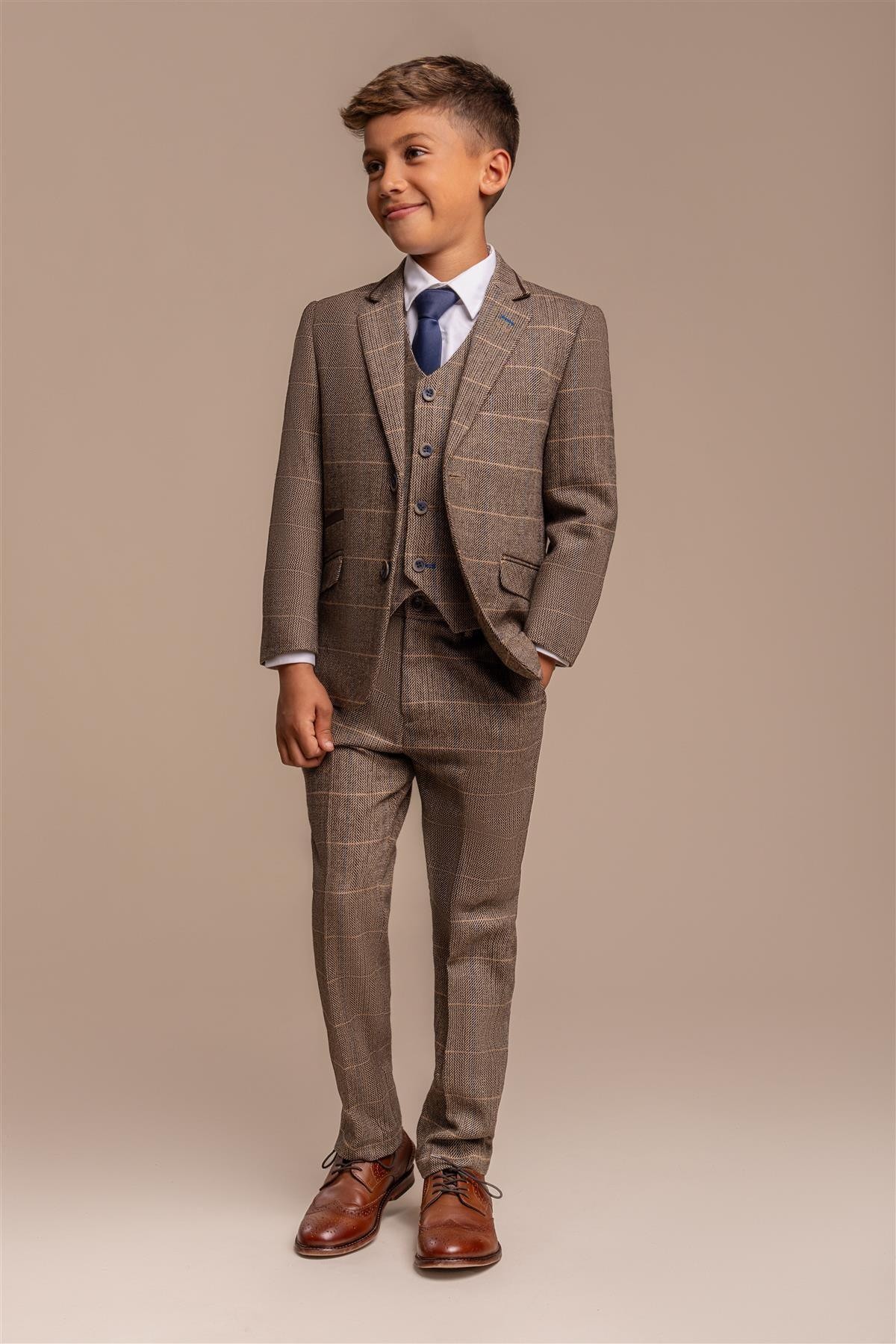 Boys Wool Blend Herringbone Check Suit - ALBERT