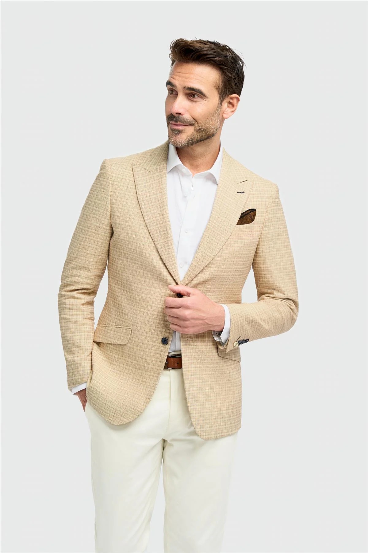 Men’s Beige Slim Fit Checked Blazer  - KOVA 