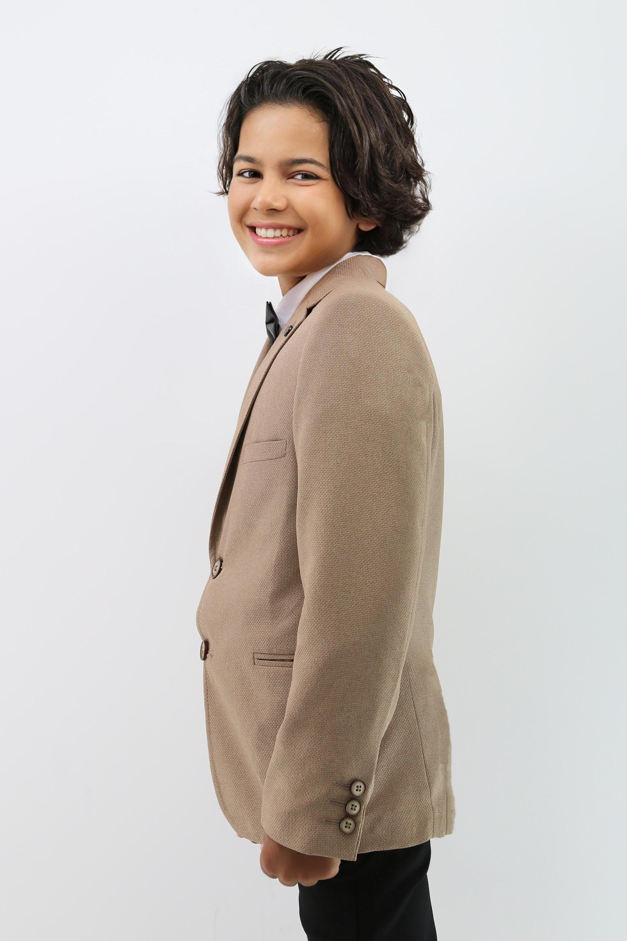 Boys' Formal Beige Textured Blazer Jacket