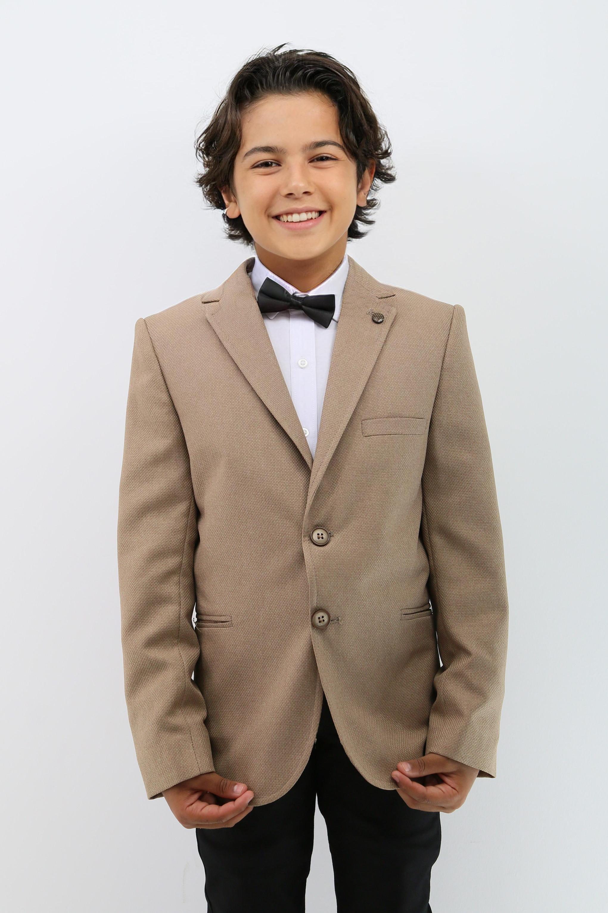 Boys' Formal Beige Textured Blazer Jacket