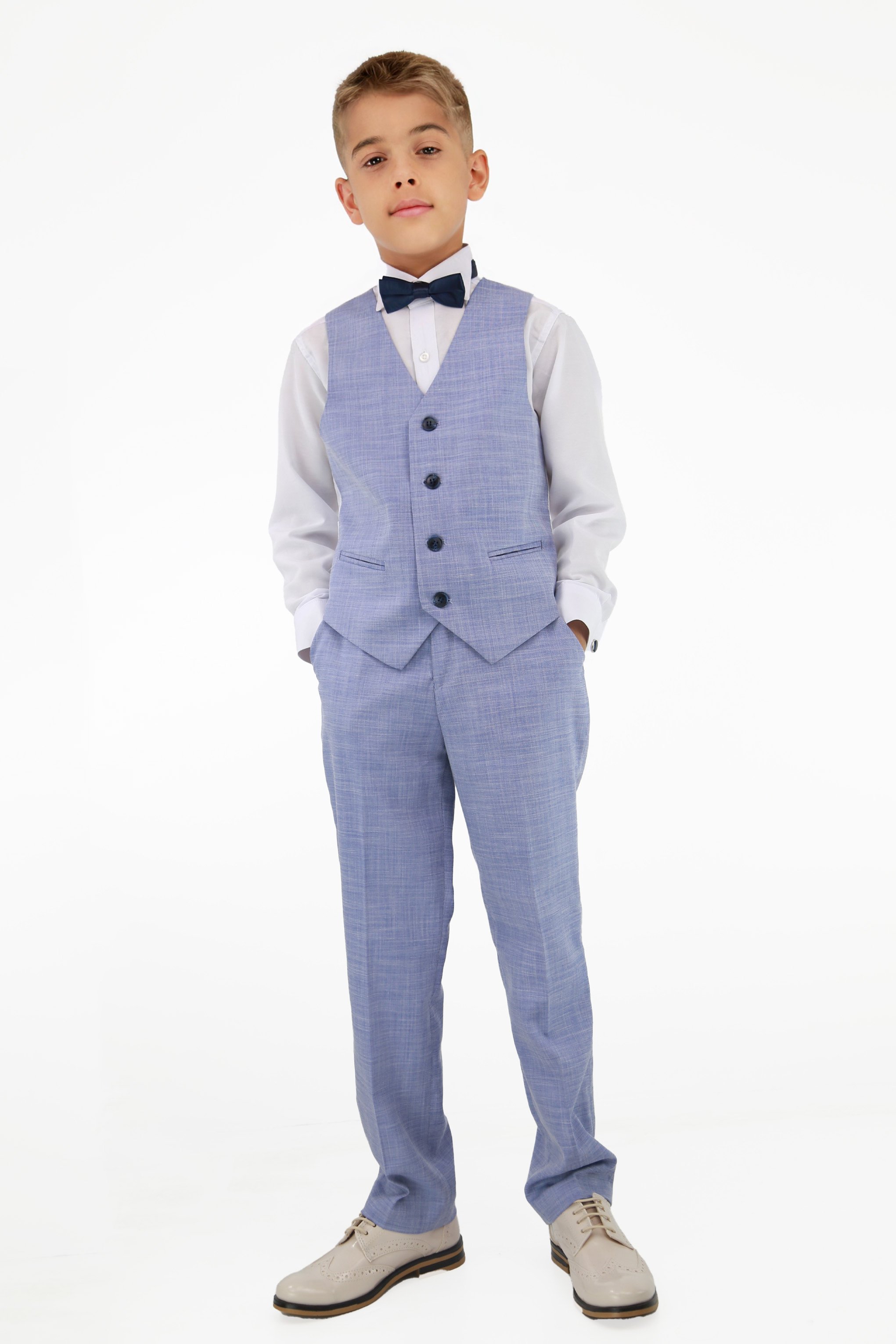 Boys Twill Blue Self-Pattern Suit