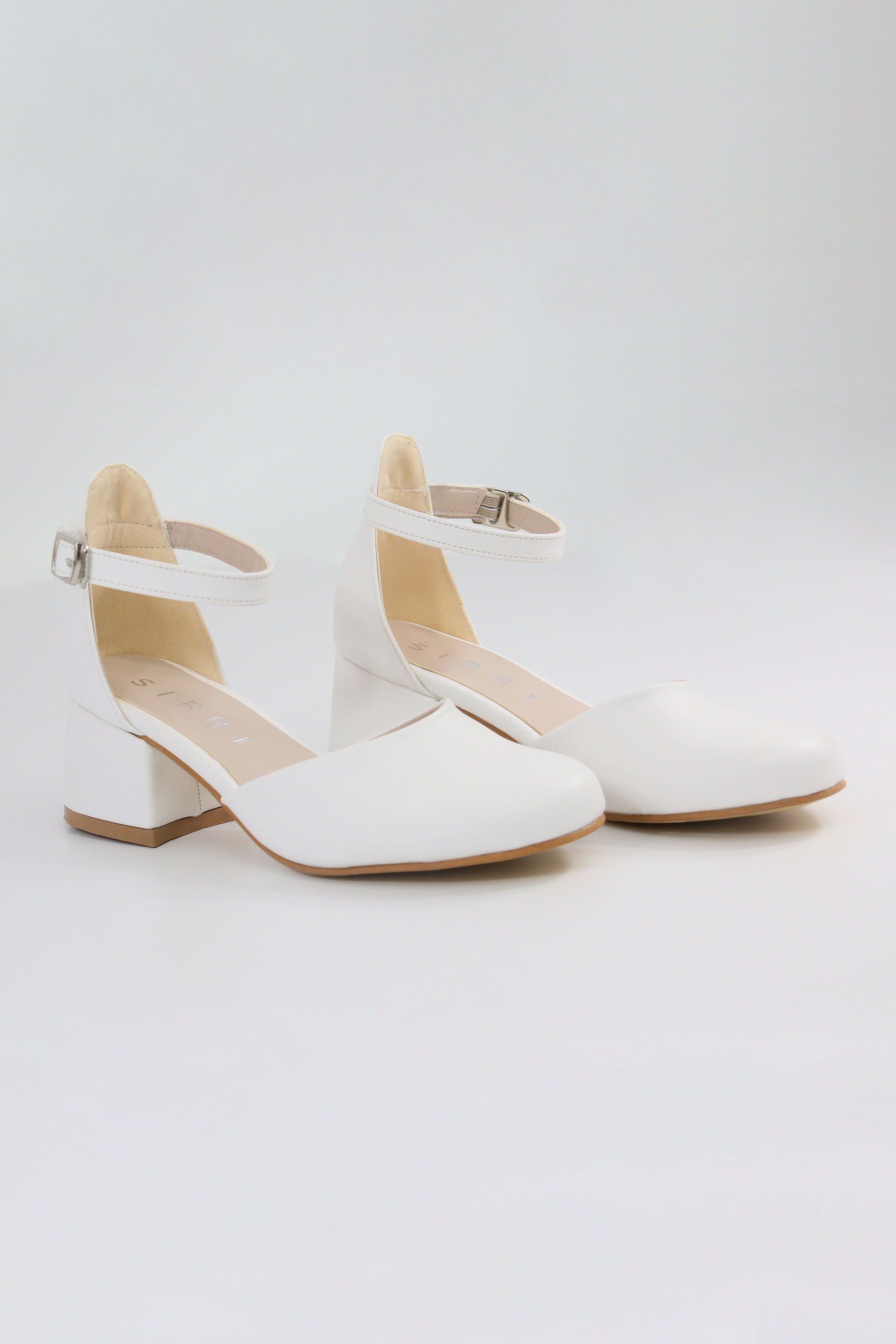 Girls' Ankle Strap White Block Heel Shoes – ELISE