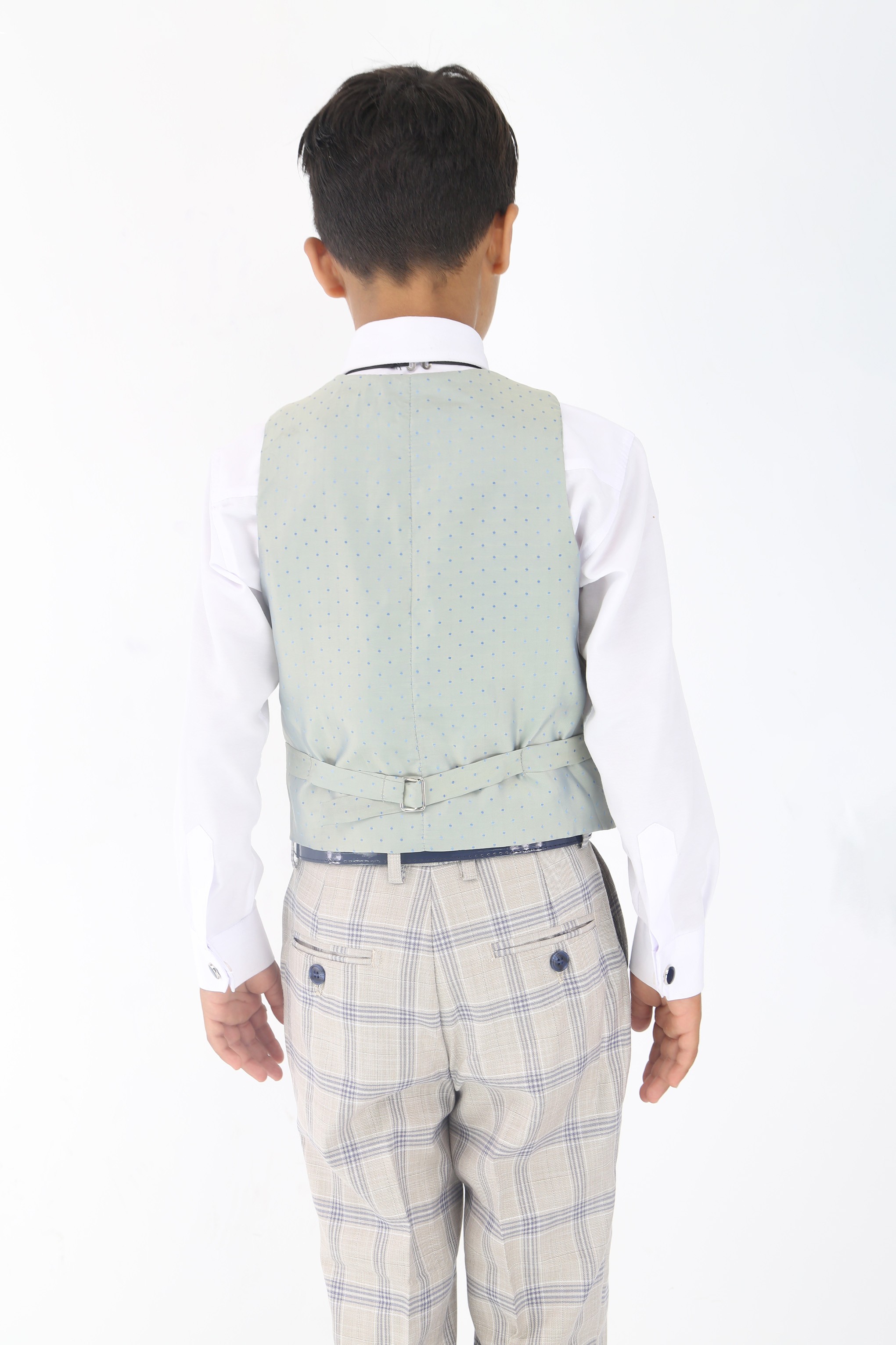 Boys Beige & Blue Plaid Check Suit