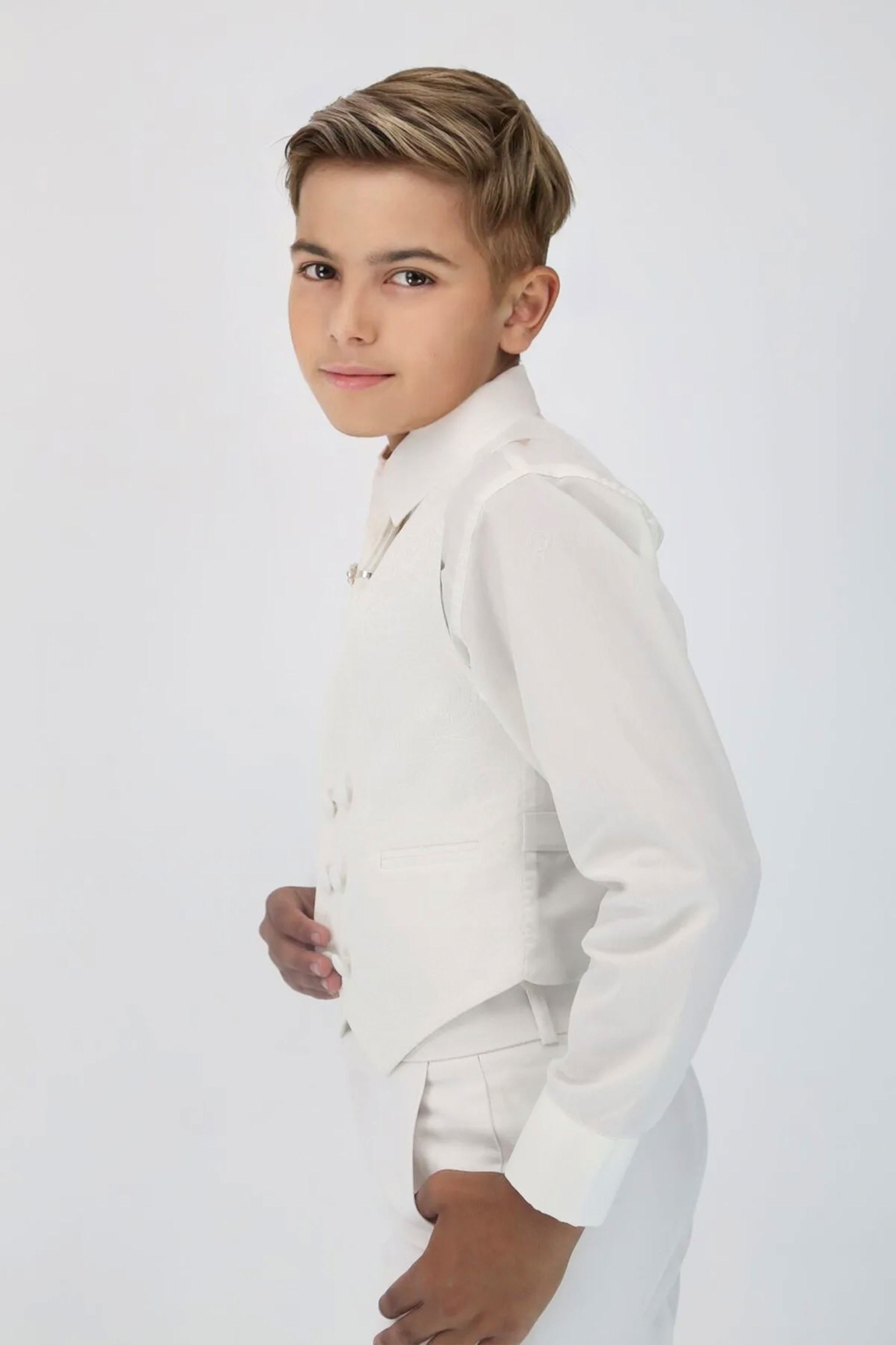 Boys 5 PC Ivory Suit Set, with Double-breasted Vest