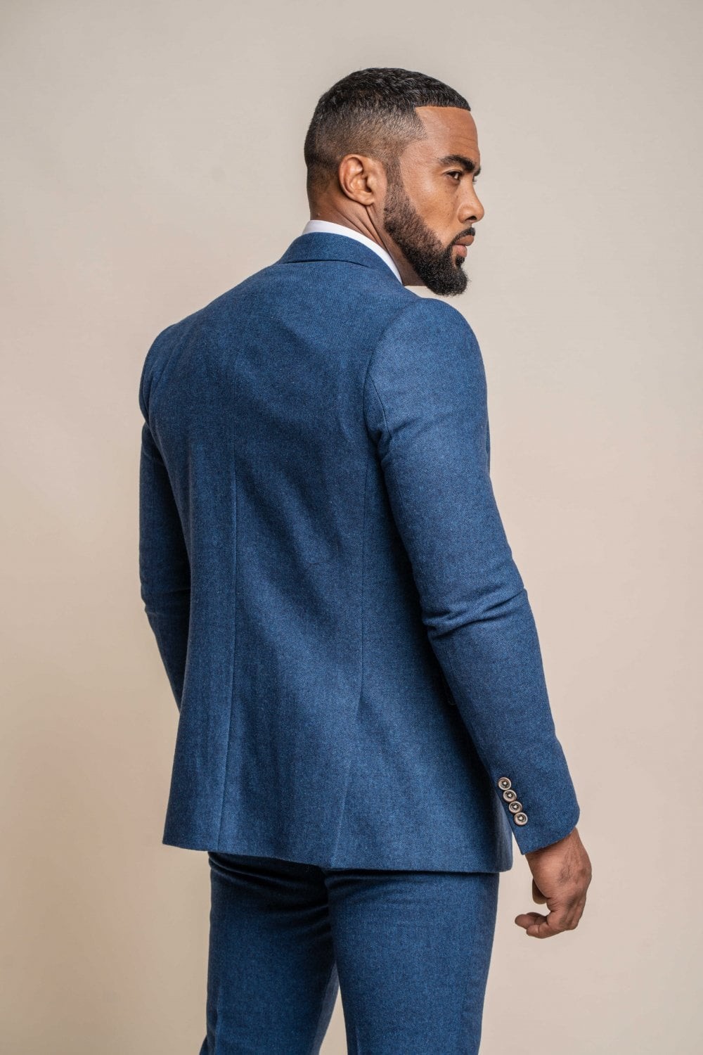 Men's Tweed Wool Slim Fit Formal Blue Suit Jacket - ORSON