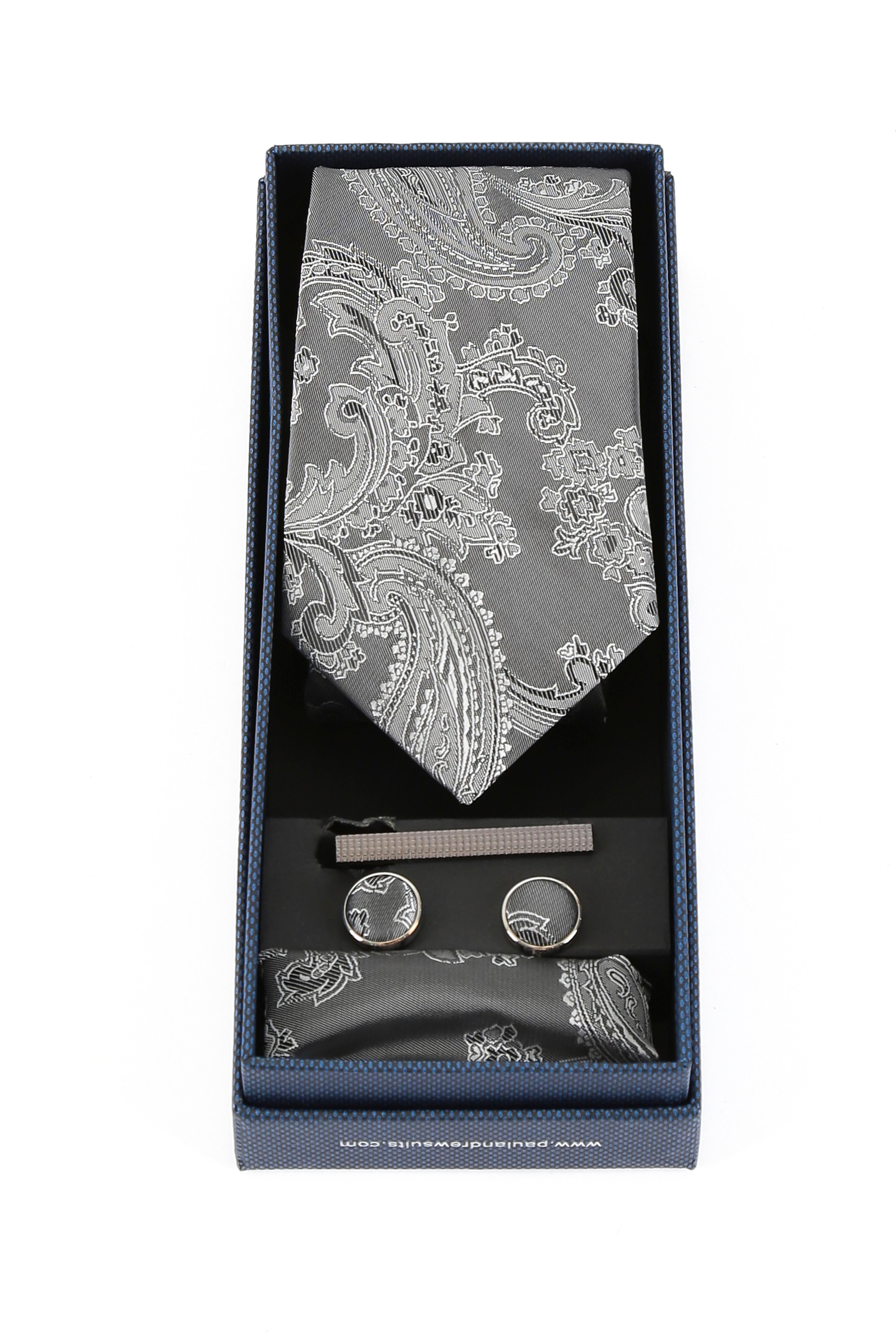 Men's Paisley Tie Cufflink Set - Grey