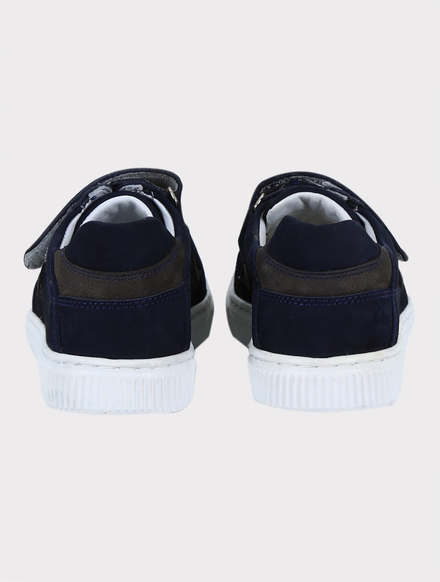 Boys Suede Velcro Sneakers  - Navy Blue - Grey