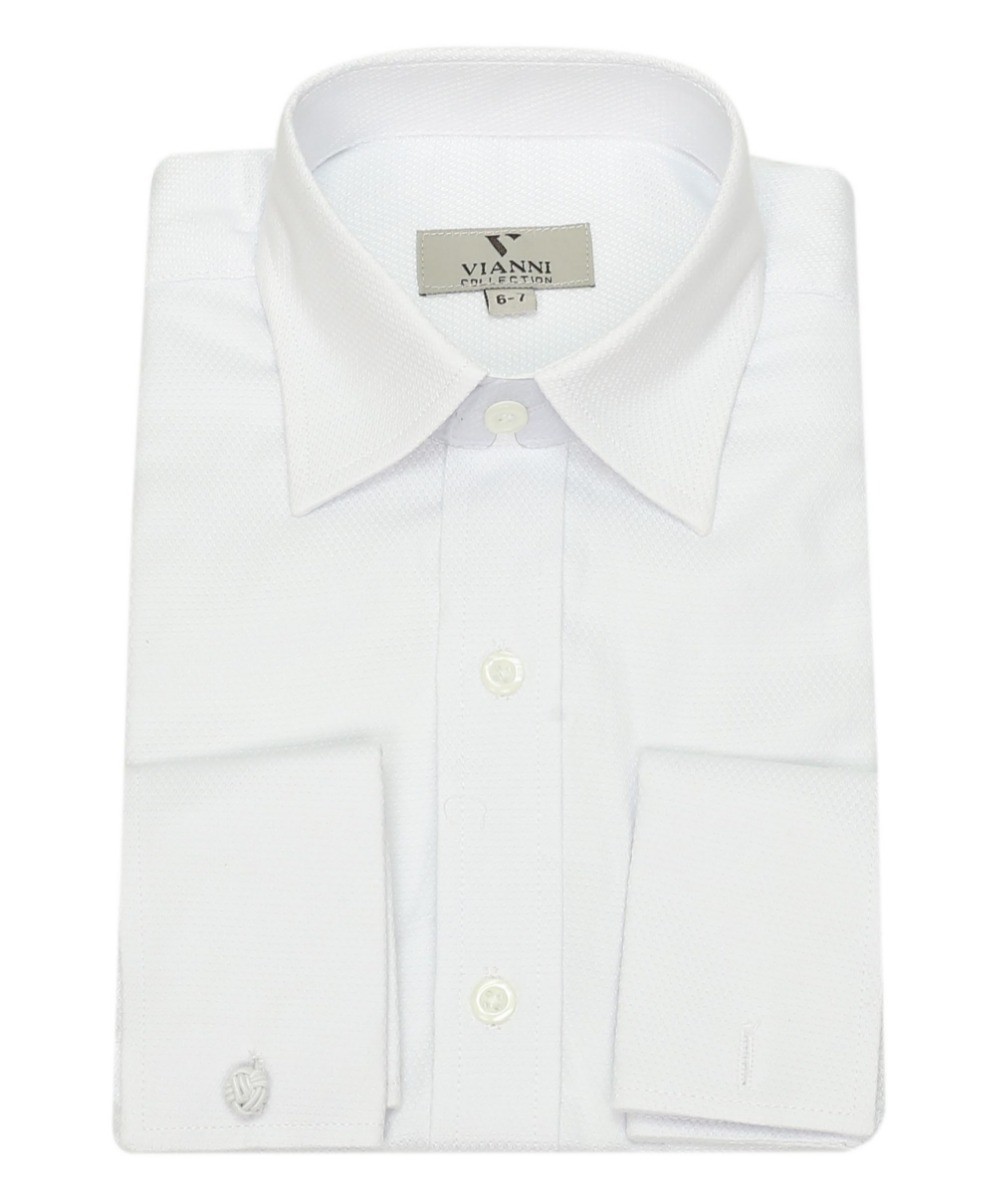 Boys Slim Fit Cotton French Cuff Dress Shirt - White