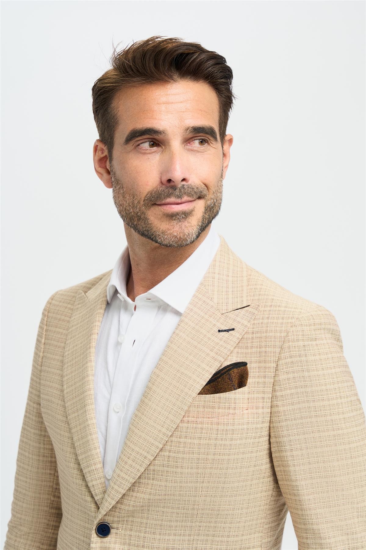 Men’s Beige Slim Fit Checked Blazer  - KOVA 