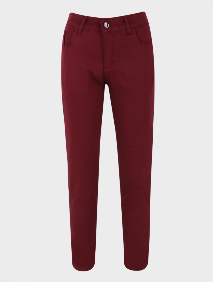 Boys Casual Stretch Chino Trousers - Burgundy