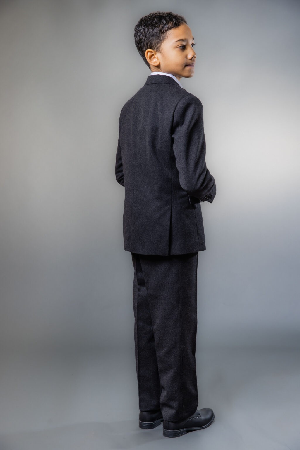 Boys Husky Tweed Tailored Fit Grey Suit - ADAM