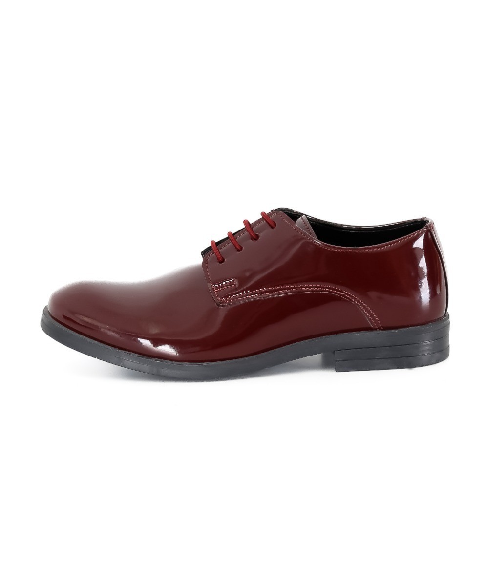 Boys Derby Patent Lace Up Formal Shoes - Burgundy