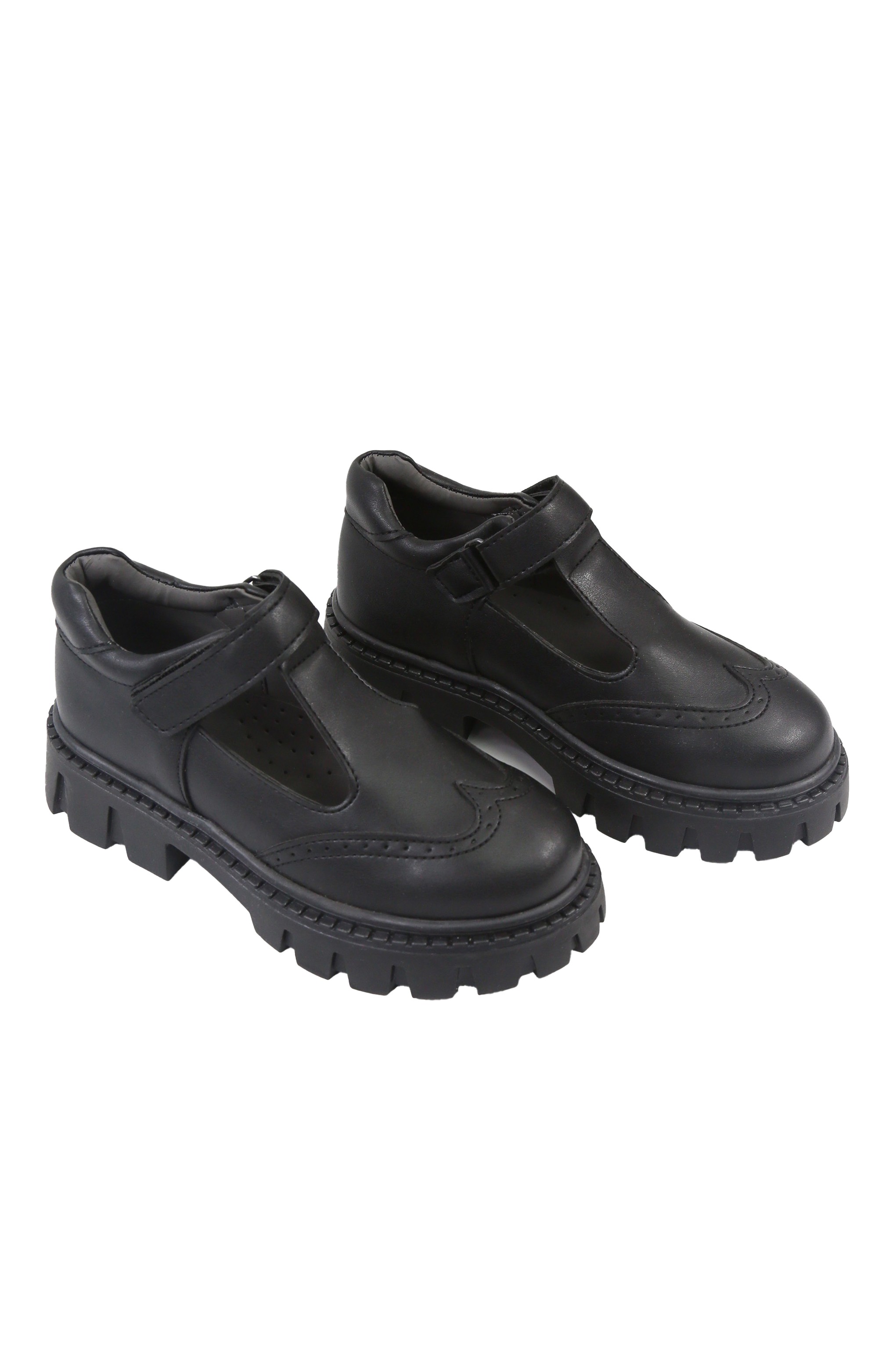 Girls Black Brogue Mary Jane Platform School Shoes