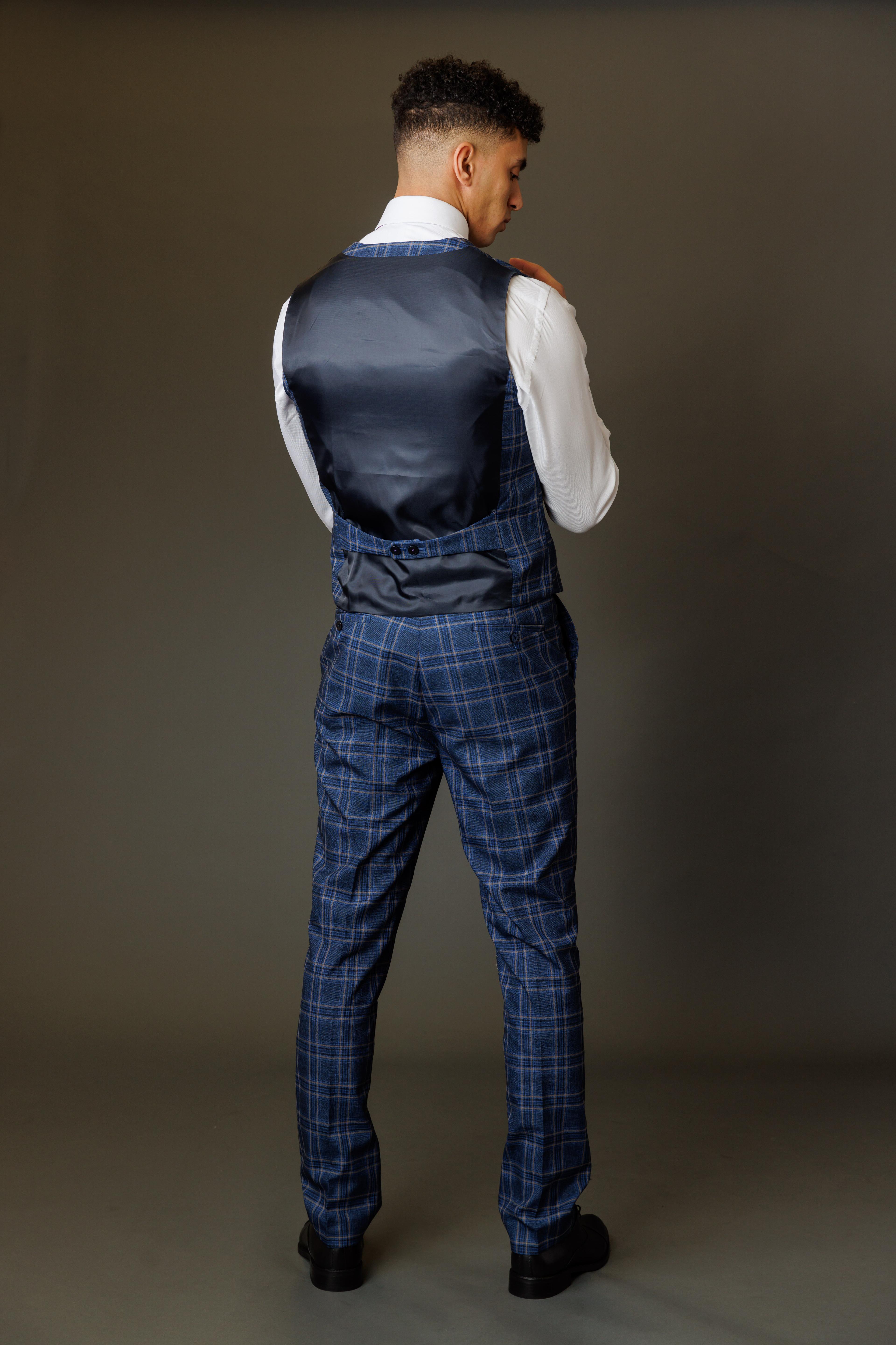 Men's Windowpane Check Slim Fit Suit - BLAKE - Navy Blue