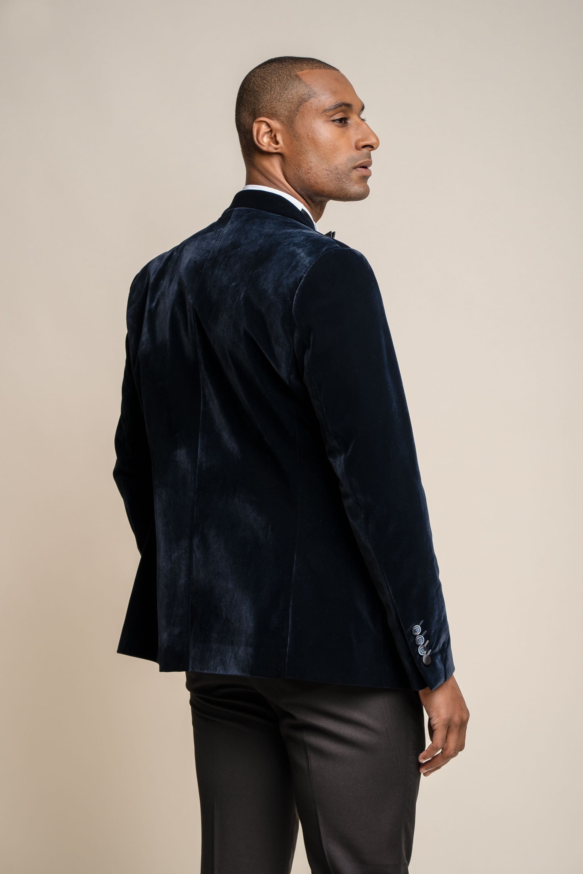 Men's Slim Fit Velvet Tuxedo Blazer - ROSA - Navy Blue