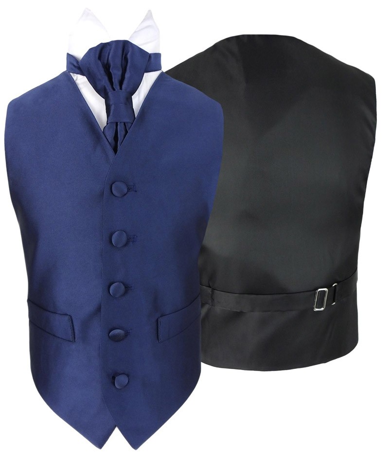 Boys Satin Waistcoat & Cravat Set - Navy Blue