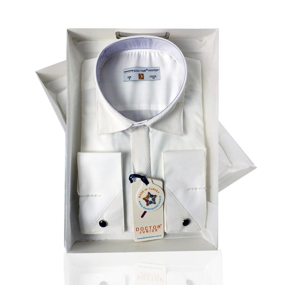 Boys Premium Classic Collar Cufflink Shirt - Ivory