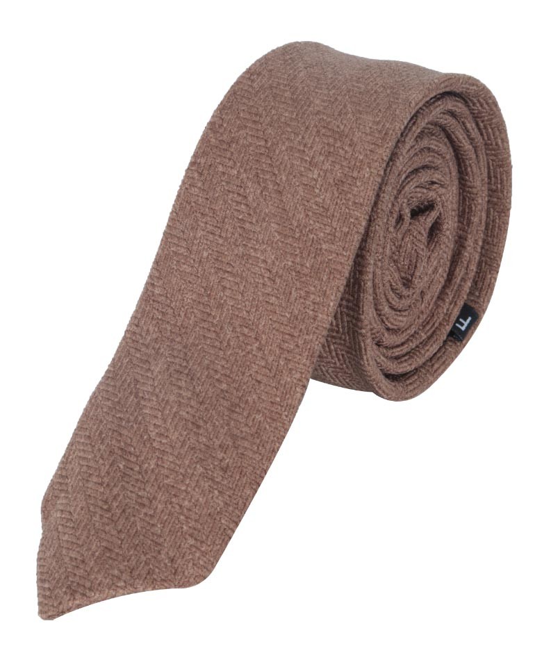 Boys & Men's Herringbone Tweed Tie & Pocket Square Set - Tan Brown