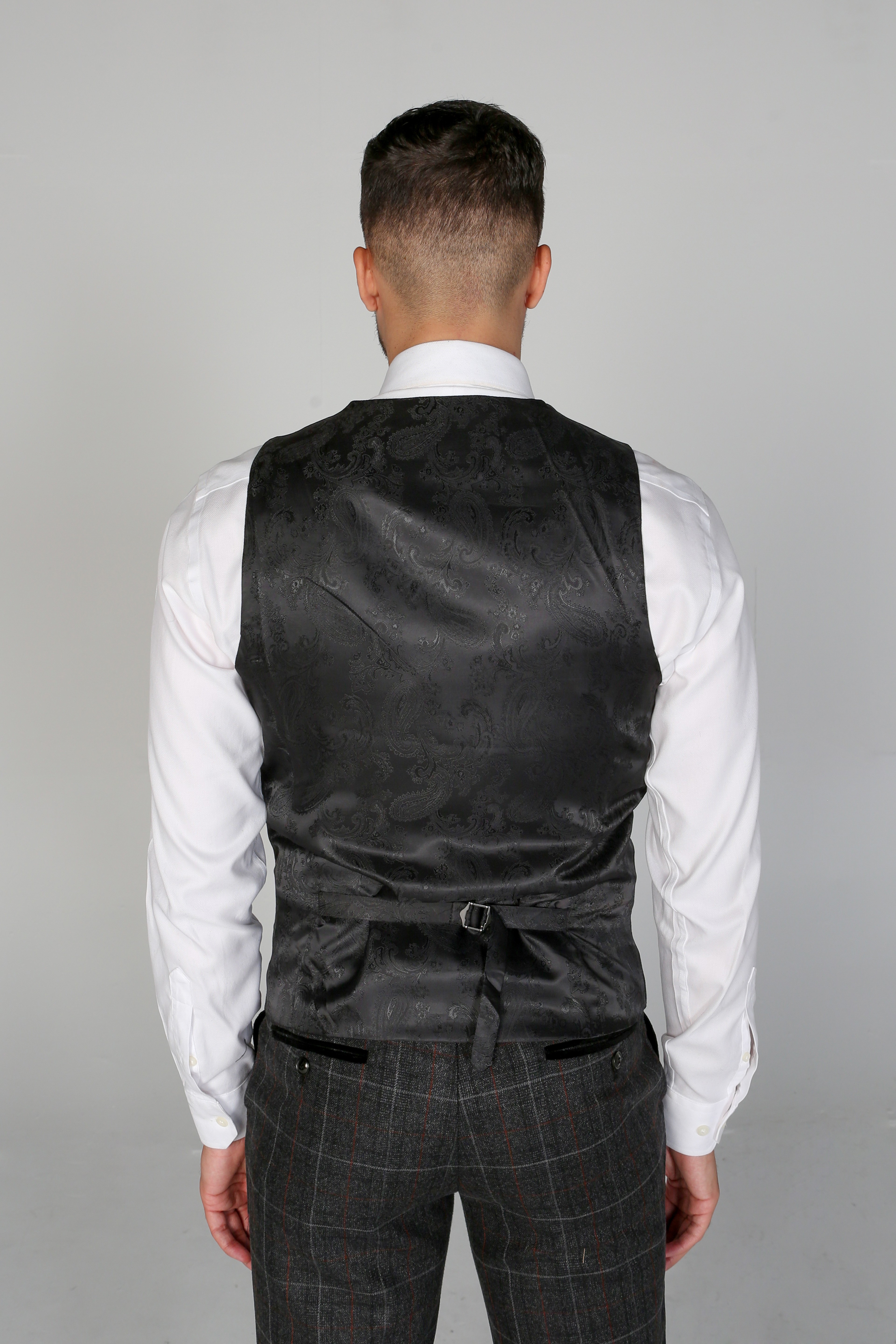 Men's Windowpane Tailored Fit Suit- HARVEY - Charcoal Grey