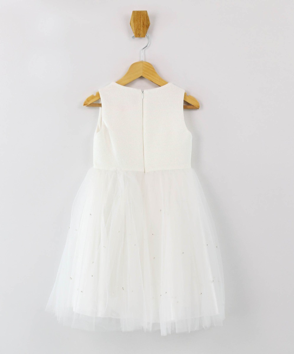 Girls Tail Jacket Dress Set - Ecru Off White