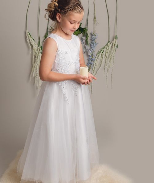 Floral Embroidery Flower Girl Dress with Bow - LUCKY