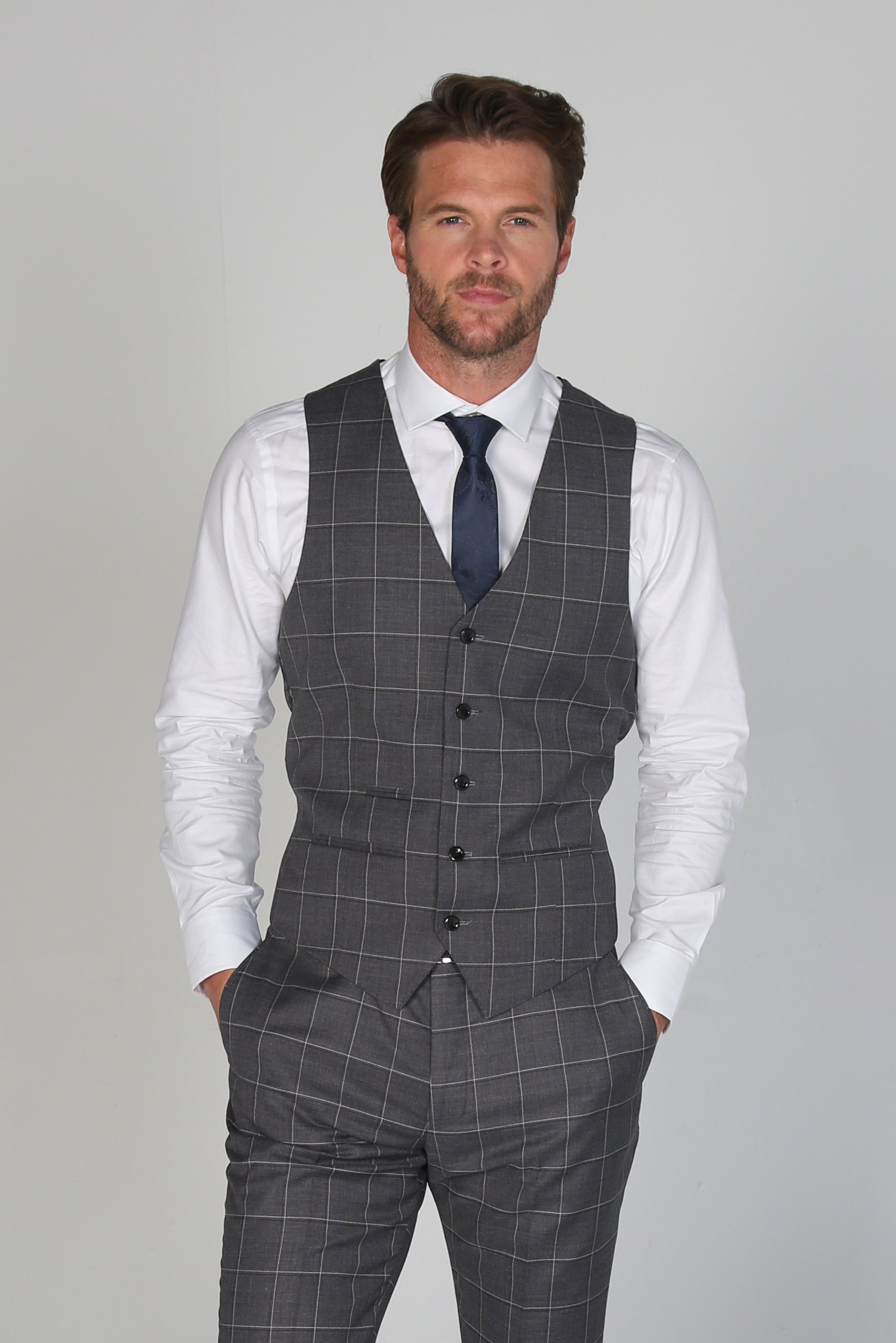 Men's Windowpane Check Tailored Fit Waistcoat - HOBBS