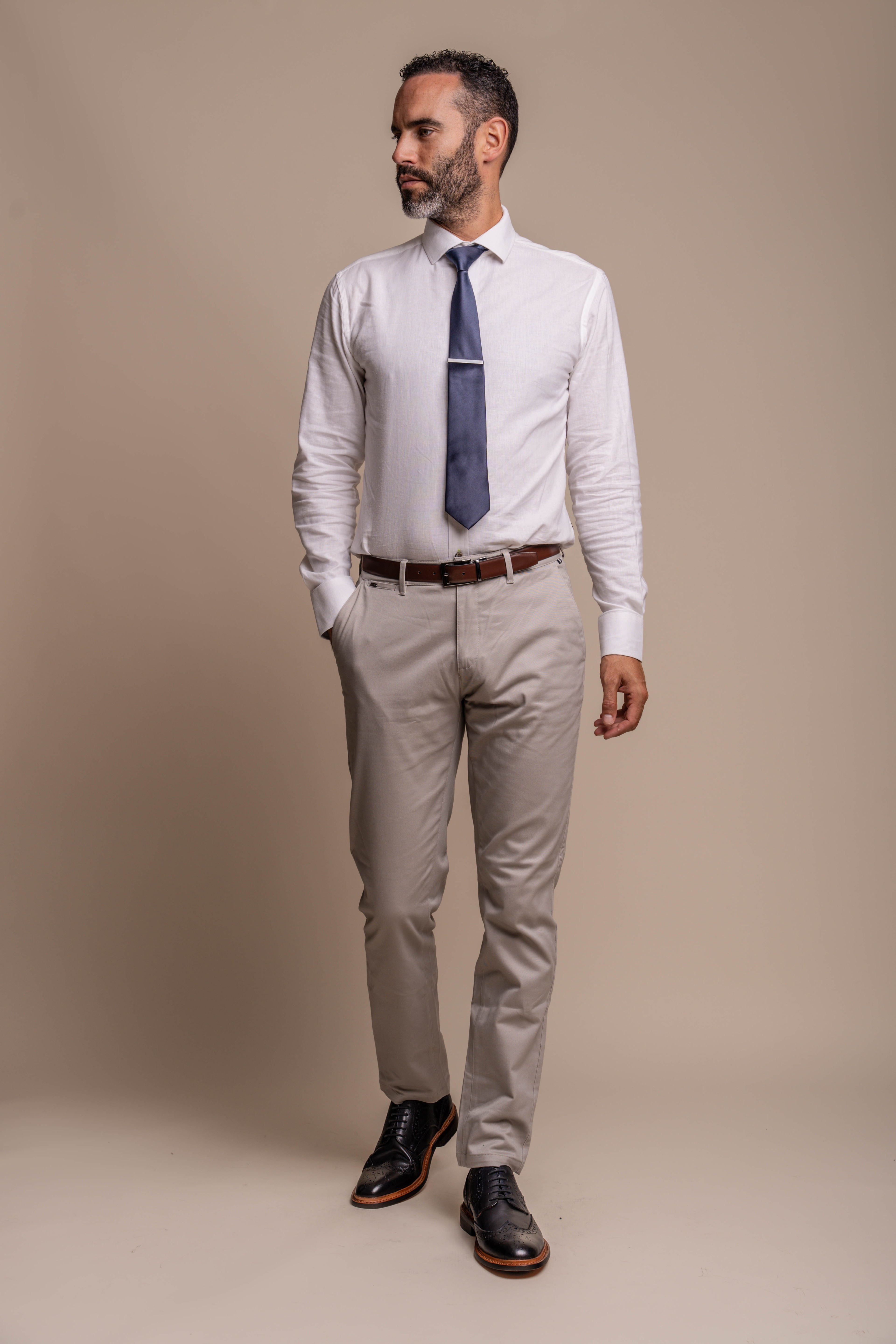 Men's Tweed Check & Beige Chino Combined Suit Set - CARIDI
